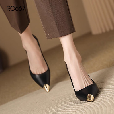 Giày nữ cao gót mũi nhọn, da lì ROSATA RO667 -8p- Đen - HÀNG VIỆT NAM - BKSTORE