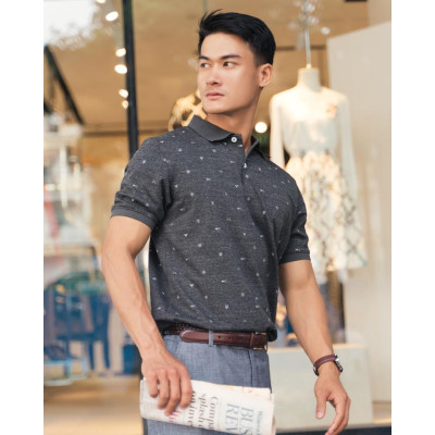 Áo Thun Nam Có Cổ Xám Họa Tiết TC395-XHTCB