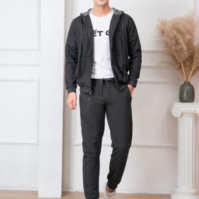 Bộ nỉ hoddie nam ALIGRO kéo khóa có mũ màu ghi đậm BN.17