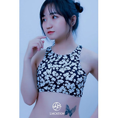 Áo bikini đa năng Gym-to-swim LMcation Lena - Hoa Nhí Đen Trắng