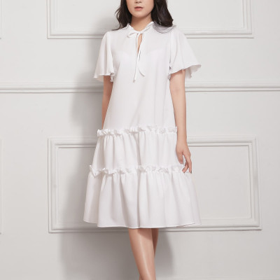 Đầm Babydoll Lụa Crep Nhún Bèo Tay Loe Maxivic, La Mộc - LM012206