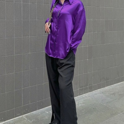 LAAS Quần xếp ly xẻ lai màu đen dáng rộng thoải mái