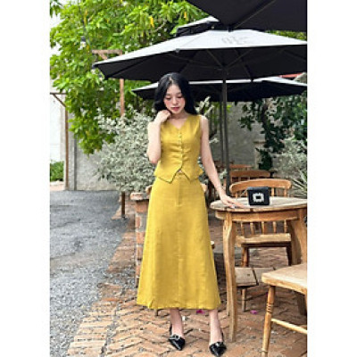 Set áo ghi lê 6 nút kèm chân váy dài