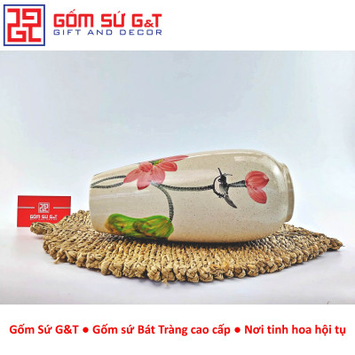 Lọ hoa dáng bom men cát vẽ sen cầm Gốm Sứ G&T