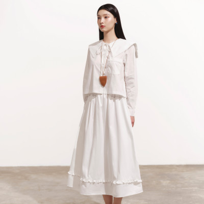 DOTTIE - Chân váy dài phối bèo - Trắng - S0257