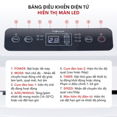 Máy lạnh di động 7000 BTU Fujihome PAC07, điều hòa di động mini 4 trong 1 làm lạnh, hút ẩm, quạt, lọc không khí, điều khiển từ xa - Hàng chính hãng