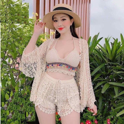 Set Đồ Bơi 3 3 Món Ren Đính Cườm