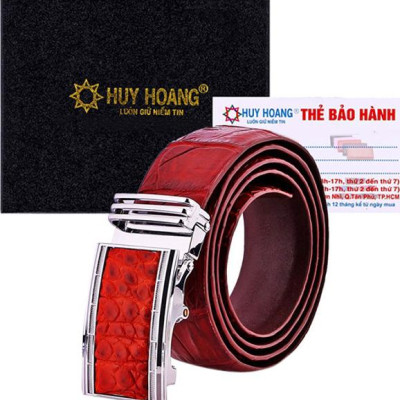 Thắt Lưng Nam Da Cá Sấu Nguyên Con Bụng Huy Hoàng HT4743 - Nâu Đỏ