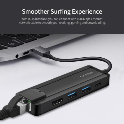 Bộ chuyển đổi onten  USB Ethernet Type-C sang HD 5 trong 1 Hub PD Sạc nhanh / Truyền tốc độ cao / Hỗ trợ 10/100 / 1000Mbps