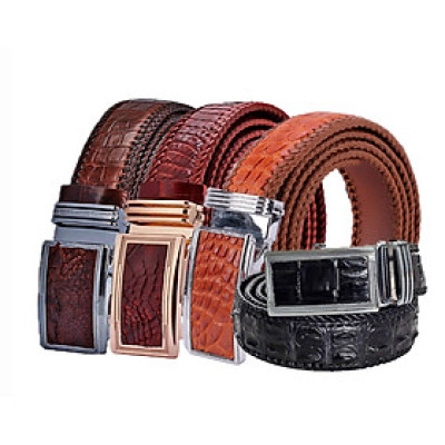 HJ4216-17-18-41 - Thắt lưng nam da cá sấu đan viền đen, nâu đất, vàng, nâu đỏ