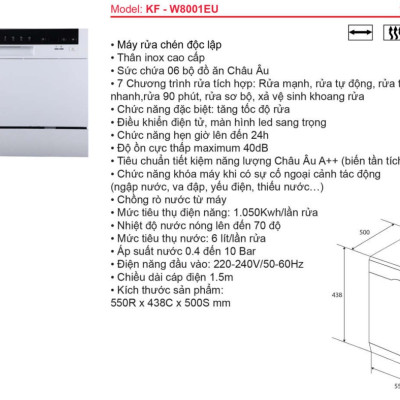 Máy rửa chén bát KAFF KF-W8001EU - Sản phẩm chính hãng