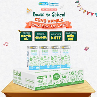Sữa tươi UHT Đà Lạt True Milk VPMilk ÍT ĐƯỜNG thể tích 180ml (Thùng 48 hộp)