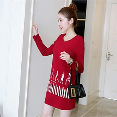 Đầm suông thu đông hình cô gái dn20100706