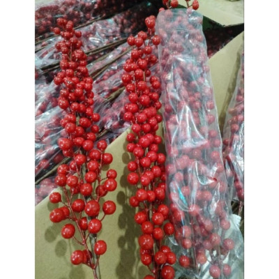 Cành Hoa Đào Đông Đỏ 12 Nhánh Dài 100cm - Đào Đồng Quả To Sáng Bóng, Trang Trí Dịp Lễ Tết Đón Tài Lộc  - Hoa Trang TRí Tết - HÀNG CHÍNH HÃNG MINIIN