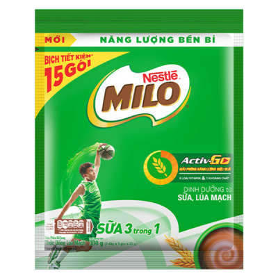 Bịch 15 gói Thức Uống Lúa Mạch Nestlé MILO Sữa 3 Trong 1 (22g/Gói)