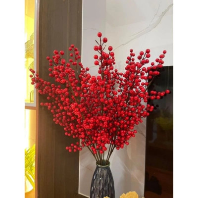 Cành Hoa Đào Đông Đỏ 12 Nhánh Dài 100cm - Đào Đồng Quả To Sáng Bóng, Trang Trí Dịp Lễ Tết Đón Tài Lộc  - Hoa Trang TRí Tết - HÀNG CHÍNH HÃNG MINIIN