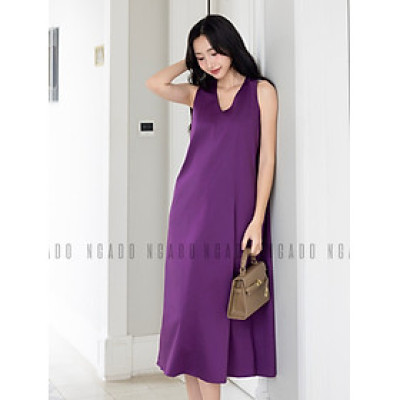 Đầm tím cổ tim NGADO , đầm nữ , Đầm suông , Đầm thiết kế