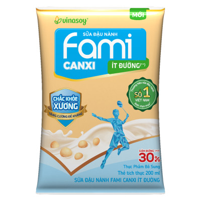 Thùng Sữa đậu nành Vinasoy Fami Canxi ít đường (200ml x 40 bịch)