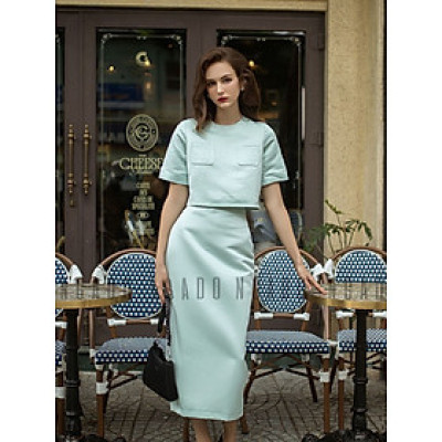 Set áo váy xanh mint NGADO , váy nữ , set đồ nữ , Set áo chân váy