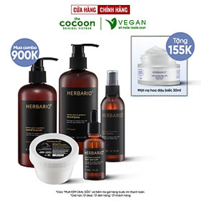 Bộ 5 Chăm Sóc Tóc Vỏ bưởi & Bồ kết Herbario: Dầu gội 300ml + Dầu xả 300ml + Xịt dưỡng 100ml + Serum 30ml + Kem ủ tóc 200ml