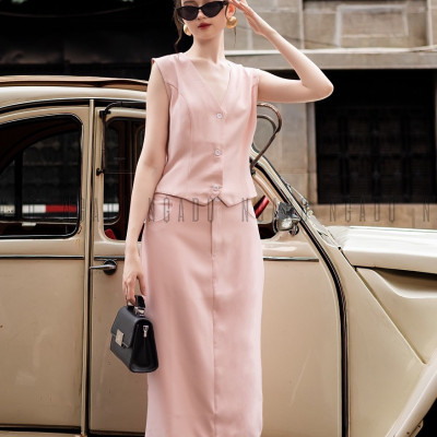 Set áo gile hồng NGADO