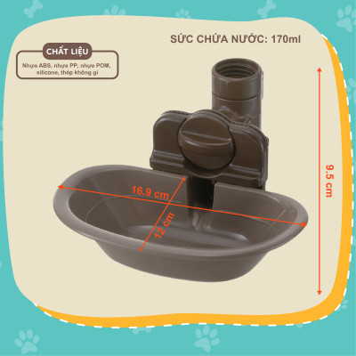 Khay tự cấp nước gắn chuồng cho thú cưng RICHELL Nhật size M Nâu | Pet