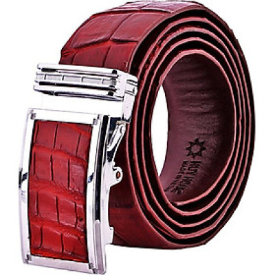 Thắt Lưng Nam Da Cá Sấu Nguyên Con Bụng Bản Lớn Huy Hoàng HT4749 - Nâu Đỏ