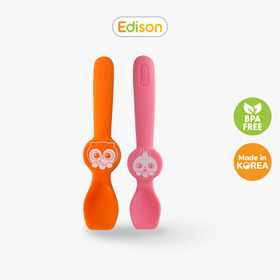 Đũa Inox xỏ ngón Hàn Quốc giúp bé tập gắp thức ăn Edison hình Pororo - Đồ dùng ăn dặm chính hãng 9644