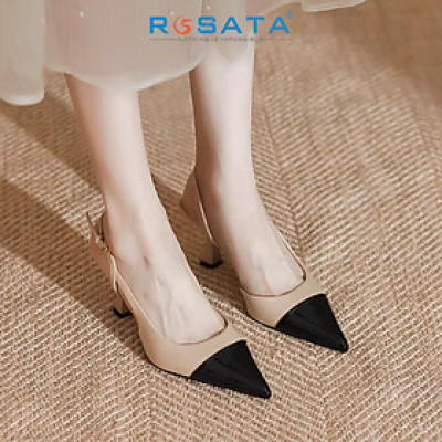Giày cao gót nữ mũi nhọn, quai sau ROSATA RO680 -5p-Đen Be-HÀNG VIỆT NAM-BKSTORE