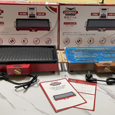 Bếp nướng điện 1500W Ladomax HA-1186 có vỉ nướng và khay nướng rời để nướng được nhiều loại thức ăn hơn - Hàng chính hãng