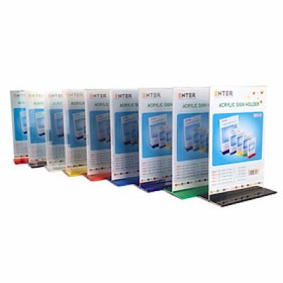 Kệ menu nhà hàng, Standee mica để bàn, Bảng quét mã QR Code, Kệ mica 2 mặt Enter E06-U 210x300mm đế lùa uốn bằng