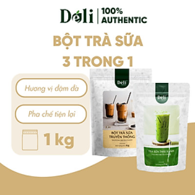 Combo 2 Túi Bột trà sữa thái xanh + truyền thống 3in1 Déli - 1kg pha chế trà sữa tiện lợi, nhanh chóng