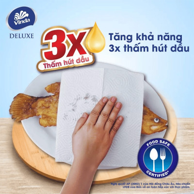 [MUA 1 LỐC KHĂN BẾP CUỘN + 1 MÓC KHÓA] Khăn giấy bếp đa năng siêu thấm Vinda Deluxe (6 Cuộn)