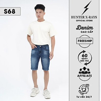 Quần Short Jeans Nam Cao Cấp HUNTER X-RAYS Form Slimfit Thun Màu Xanh S68