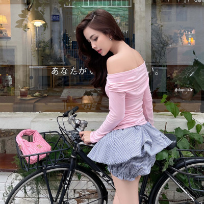 DOTTIE - Áo thun dài tay nhún ngực - Hồng - T1049