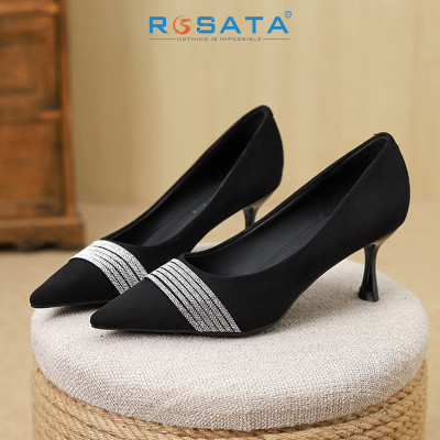 Giày nữ cao gót mũi nhọn, da lộn ROSATA RO694 -7p- Đen - HÀNG VIỆT NAM - BKSTORE