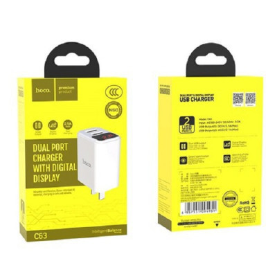 Củ sạc Hoco C63A 2 Cổng Có Đèn Led - Hàng Chính Hãng 