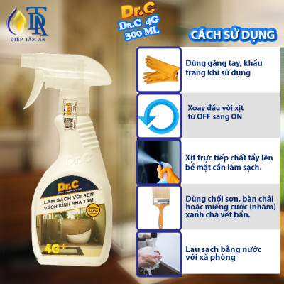 Combo Tẩy Bồn Cầu Bị Ố Vàng,Tẩy Gạch Men,Tẩy Xi Măng S90+Tẩy Cặn Canxi Nhà Tắm,Tẩy Vách Kính Vòi Sen Inox,Tẩy Ố Vàng Nhà Vệ Sinh 4G Dr.C