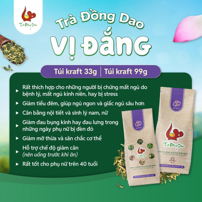 trà ăn ngon ngủ ngon Đồng Dao giúp hỗ trợ cơ thể được cân bằng để lấy lại giấc ngủ ngon, ăn uống ngon miệng,sức khỏe tốt,túi gồm 33 gói bao bì sạch đẹp