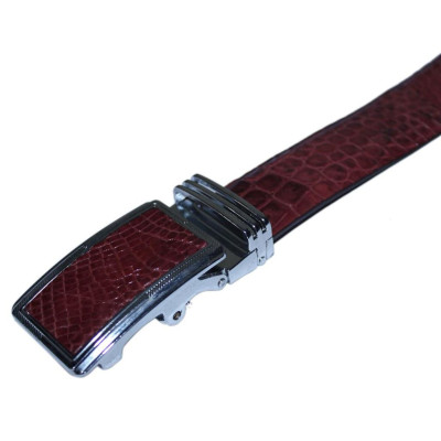 HP4807 - Dây nịt nam da cá sấu Huy Hoàng gai bụng 3,5P màu đỏ đô