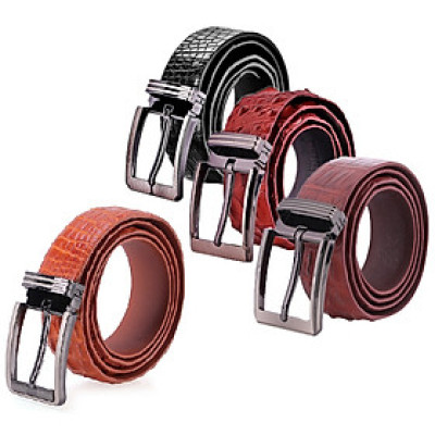 HJ4715-16-17-18 - Dây nịt nam da cá sấu gai đuôi đầu kim bản lớn màu đen, nâu đất, nâu đỏ, vàng