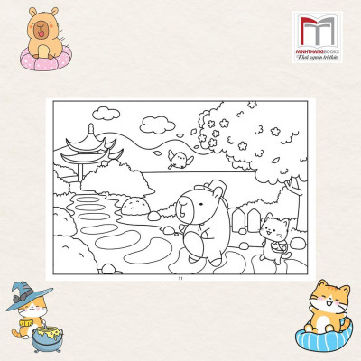 Sách Tô Màu - Bốn Mùa Của Capybara Và Mèo Cam - Minh Thắng