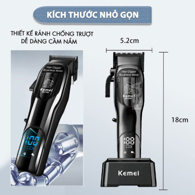 Tông đơ cắt tóc chuyên nghiệp Kemei KM-1766 lưỡi cắt mạ carbon DLC cao cấp có động cơ không chổi than màn hình LCD hiển thị công suất 5W - Chính hãng