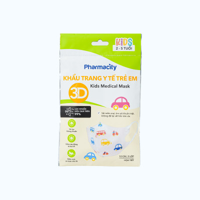 Khẩu trang y tế 3D trẻ em 2-5 tuổi Pharmacity (Gói 10 cái)