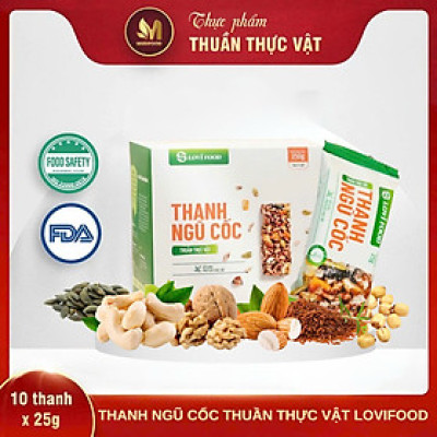 Thanh Ngũ Cốc Thuần Thực Vật Lovifood 250g (10 gói x 25g) - Cung Cấp Vitamin và Khoáng Chất, Giúp Cân Đối Dinh Dưỡng, Tốt Cho Sức Khỏe, Bổ Sung Chất Đạm và Chất Xơ, Tốt Cho Tim Mạch, Huyết Áp - Người Ăn Kiêng, Ăn chay, Giảm Cân, Tiểu Đường